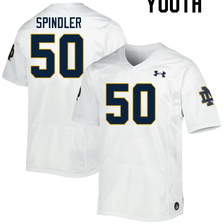 Youth #50 Rocco Spindler Notre Dame Fighting Irish College Football Jerseys Stitched-White